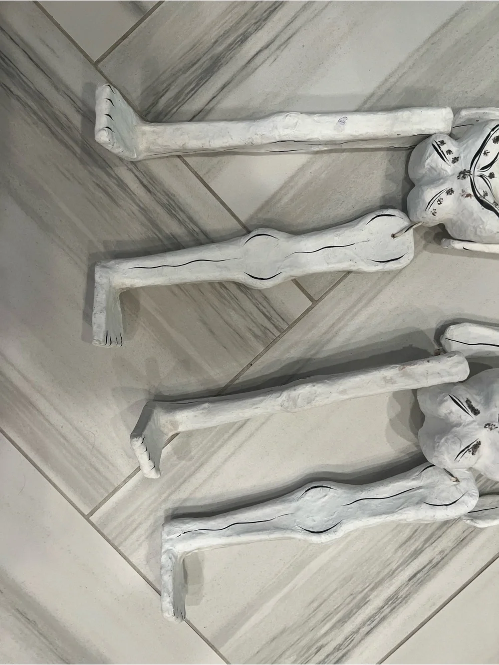 2 Vintage Handmade Mexican Folk Art Paper Mache Skeleton